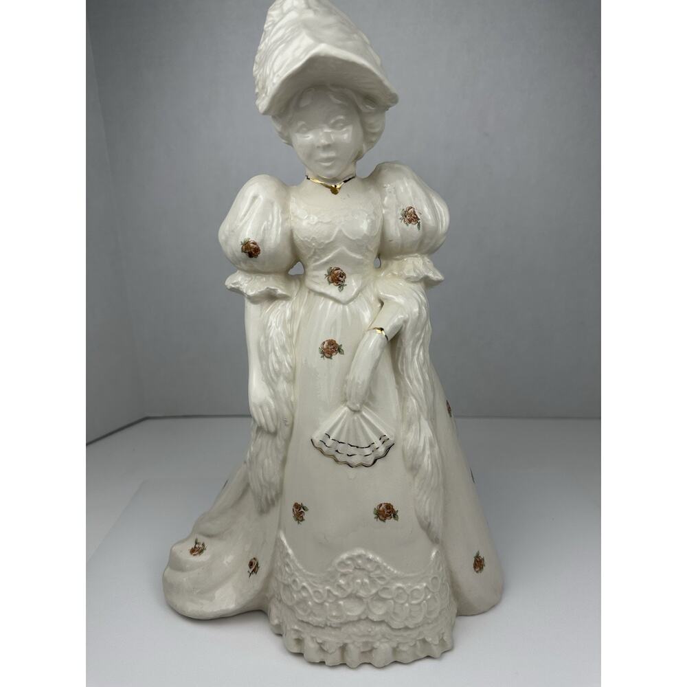Schmid Yamada Originals Earthenware Victorian Figurine Gold With Roses